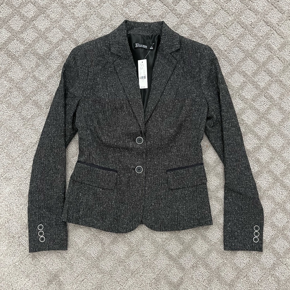 New York & Company Black Blazer with Notched Lapels and Fitted Silhouette